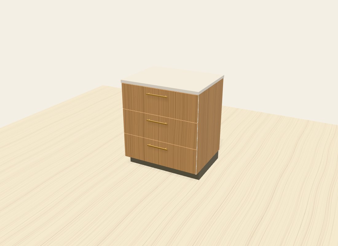 A closed oak drawer cabinet rendered by Kitchform