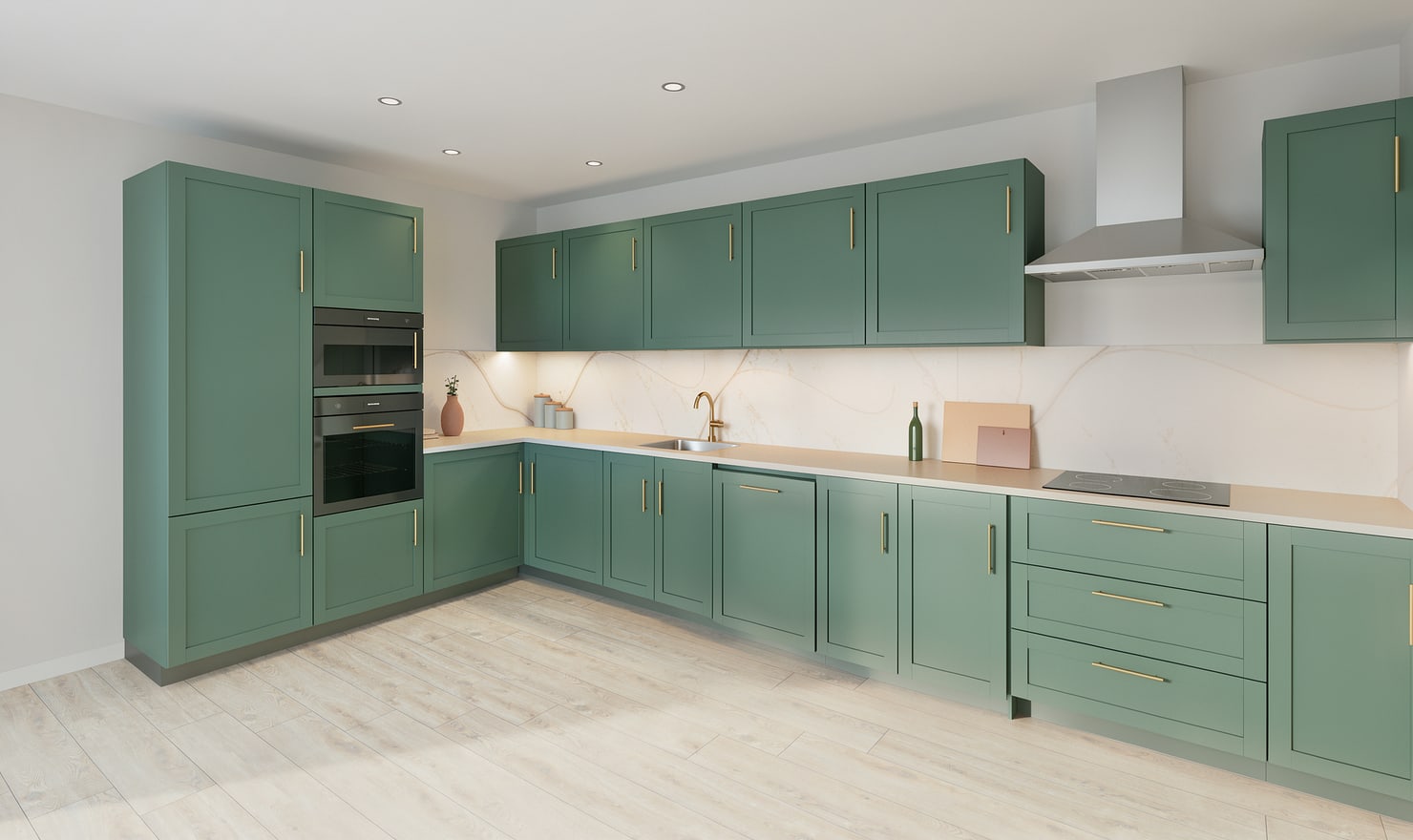 Rendered Kitchform kitchen with green Shaker cabinets