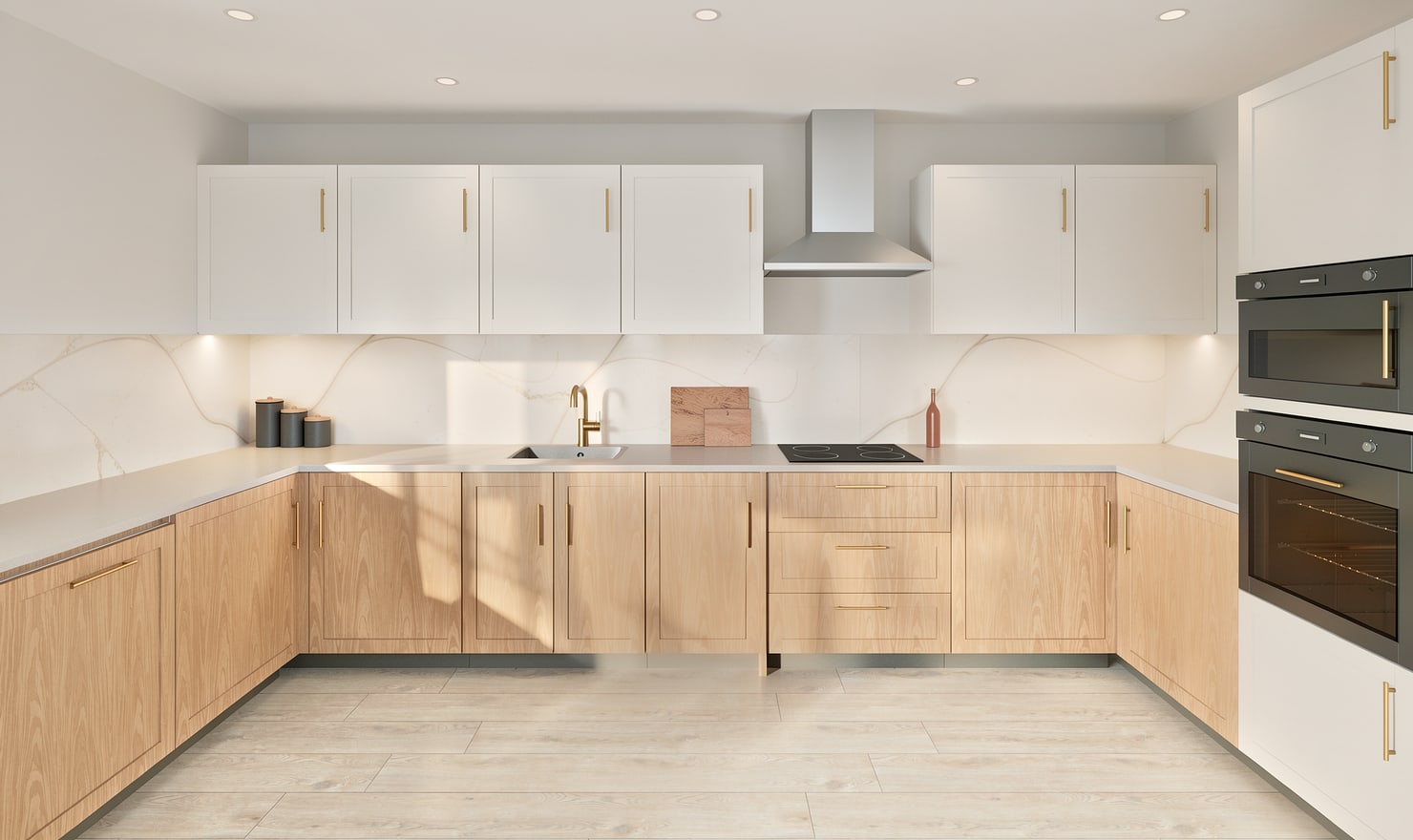 Rendered Kitchform kitchen with ivory and oak fronts